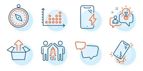 Speech bubble, Smartphone charging and Smartphone broken icons set. Partnership イラスト素材