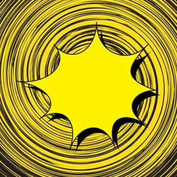 Speech bubble on spirally twisted lines background. Black-yellow color scheme Stock Illustration