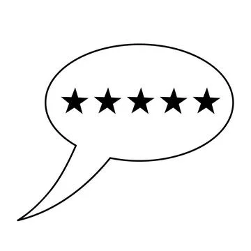 Speech bubble with stars linear icon. Rate, client review, comment or feedb.. Illustrazione stock