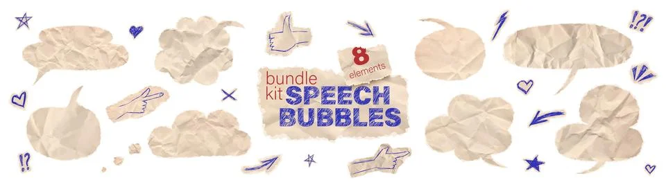 Speech bubble sticker dialogue box bundle kit. Scrapbook paper piece idea crafts Stock Illustration