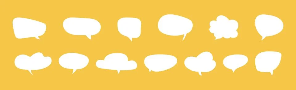 Speech bubble stickers. Fun dialogue white backdrops. Chat box, empty social Illustrazione stock