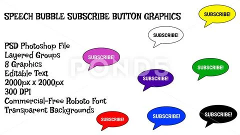 Speech Bubble Subscribe Button, Video Creator Graphic Pack, Social Media Icons PSD Template