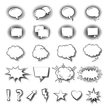 Speech bubble symbols, icon set. Hand drawn thought and speech bubbles and Stock Illustration