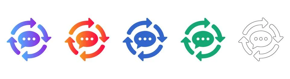 Speech Bubble Sync Icons in Five Variations Stock Illustration