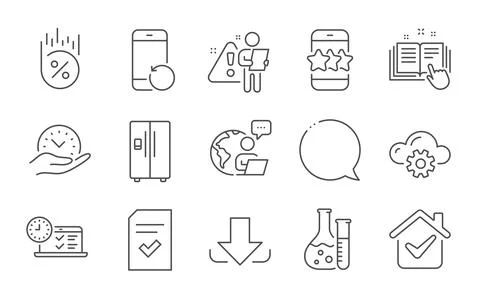 Speech bubble, Technical documentation and Checked file icons set. Vector Stock Illustration