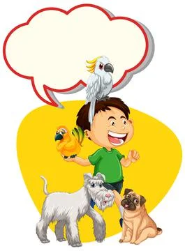 Speech bubble template with boy and pet Stock Illustration