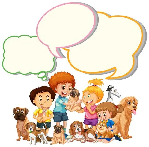 Speech bubble template with kids and pets Stock Illustration
