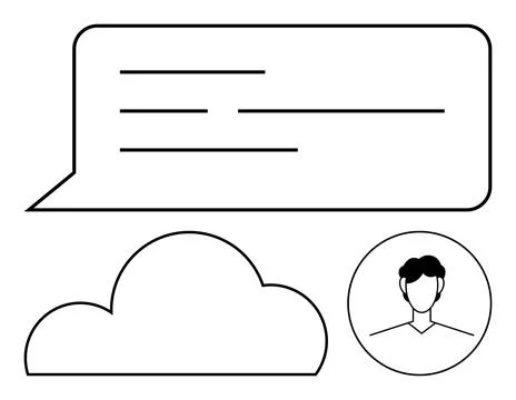 Speech bubble with text lines, cloud shape, and user profile icon. Ideal for  Stock Illustration