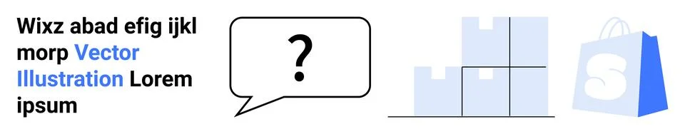 Speech bubble with text next to stacked boxes and shopping bag. Ideal for e-c Stockillustratie