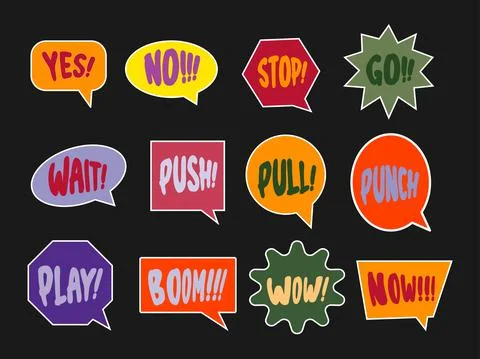 Speech Bubble Text Set with Various Shapes and Typography Expressions Stock Illustration