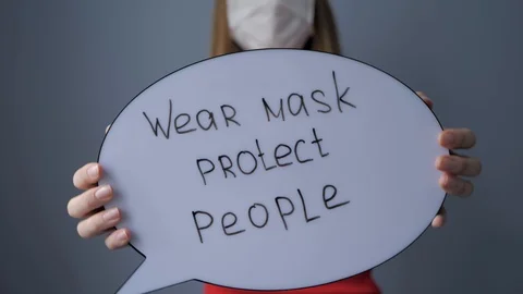Speech bubble with text: wear mask, protect people. Stock Footage 128906367