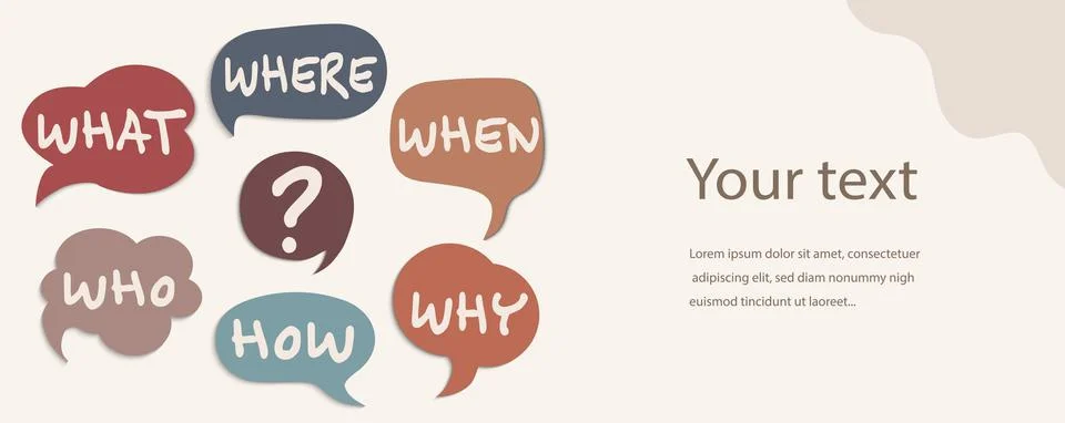 Speech bubble with text Who What Where When Why How and question mark Stock Illustration