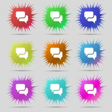 Speech bubble, Think cloud icon sign. A set of nine original needle buttons.  스톡 일러스트
