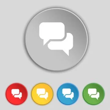 Speech bubble, Think cloud icon sign. Symbol on five flat buttons. Vector Stock Illustration