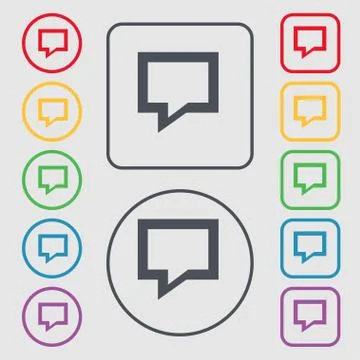 Speech bubble, Think cloud icon sign. symbol on the Round and square buttons  Stock Illustration