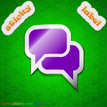 Speech bubble, Think cloud  icon sign. Symbol chic colored sticky label on gr Stock Illustration