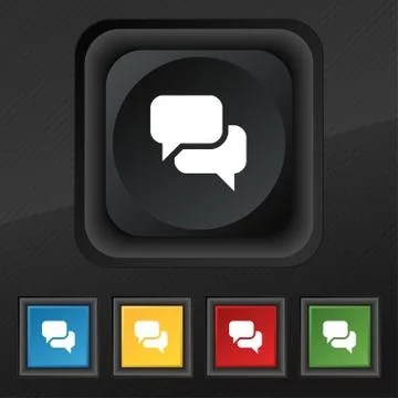 Speech bubble, Think cloud icon symbol. Set of five colorful, stylish buttons on Illustrazione stock