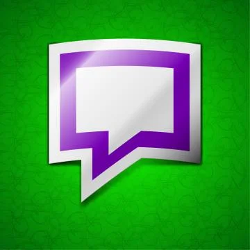 Speech bubble, Think cloud icon sign. Symbol chic colored sticky label on green Stock Illustration