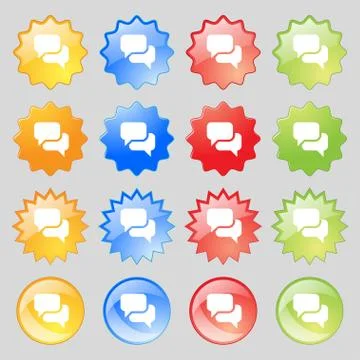 Speech bubble, Think cloud icon sign. Big set of 16 colorful modern buttons for Stock Illustration