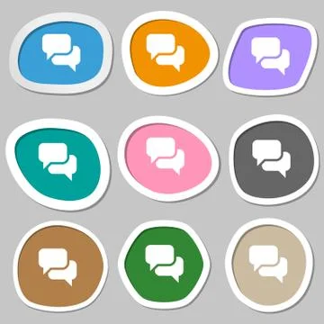 Speech bubble, Think cloud icon symbols. Multicolored paper stickers. Stock Illustration