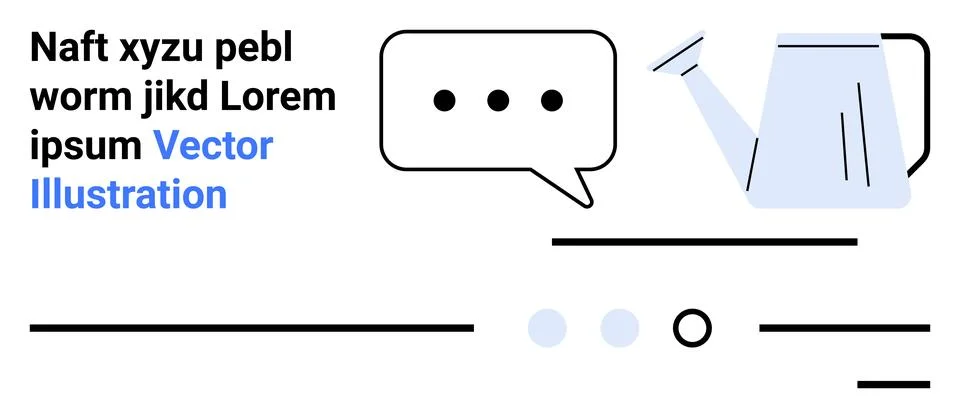 Speech bubble with three dots, blue and white watering can, horizontal and ci Stockillustratie