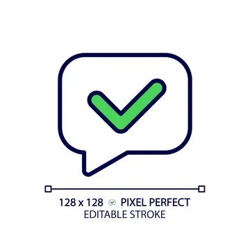 Speech bubble with tick pixel perfect RGB color icon Stock Illustration