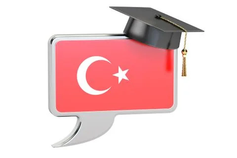 Speech bubble with Turkish flag learning concept 3D rendering Stock Illustration