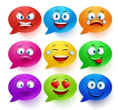 Speech bubble vector colorful set with funny facial expressions Stock Illustration