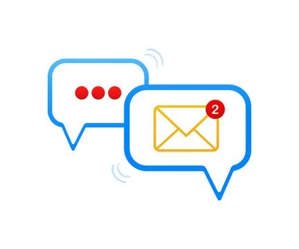 Speech bubble vector icon. Thin line blue icon with symbol of envelope. Stock Illustration