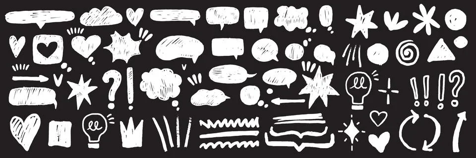 Speech bubble vector set, comic talk balloon doodle texture kit, hand drawn Stock Illustration