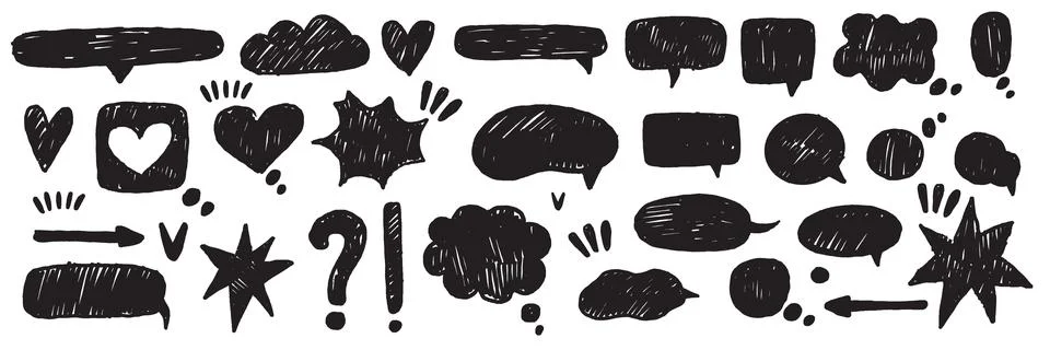 Speech bubble vector set, doodle texture comic talk balloon kit Stock Illustration