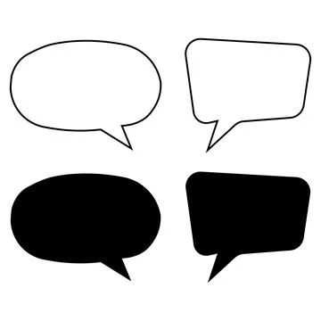 Speech Bubble Vector Set with Outline and Black Silhouette Illustration