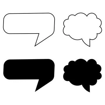 Speech Bubble Vector Set with Outline and Black Silhouette Illustration