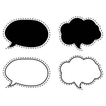 Speech Bubble Vector Set with Outline and Black Silhouette Illustration