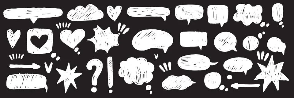 Speech bubble vector set, texture comic talk balloon doodle kit Stock Illustration