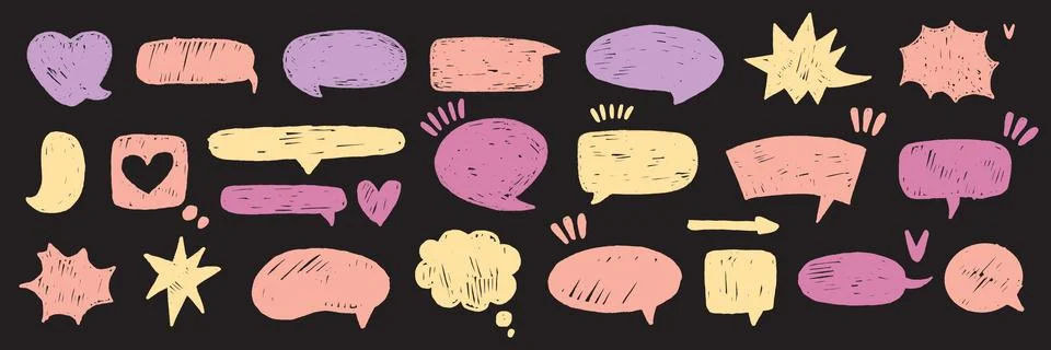 Speech bubble vector set, texture doodle comic talk balloon kit Illustration