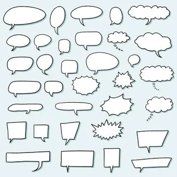 Speech bubble vectors - comic book style blank dialog bubble set. Ilustración de archivo