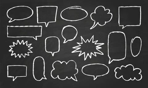 Speech bubble white chalk outline shapes vector set, dialogue cloud shapes 스톡 일러스트