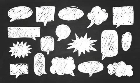 Speech bubble white chalk texture silhouette vector set, dialogue cloud shapes 스톡 일러스트