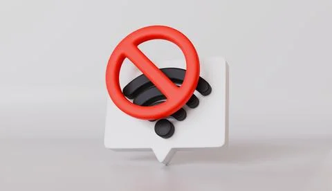 Speech Bubble Wireless signal sign and Forbidden sign with red crossed circle Stock Illustration