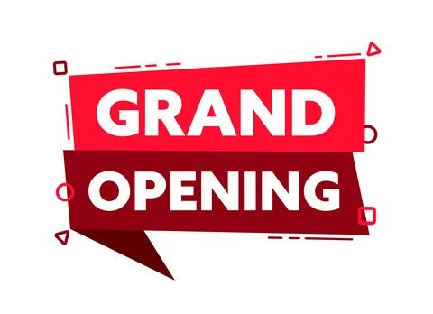 Speech bubble with the word grand opening red label. Vector stock illustration Stock-Illustration