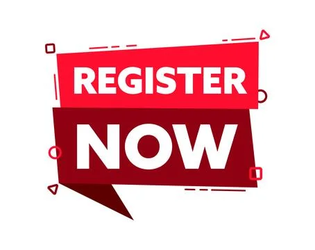 Speech bubble with the word Register now red label. Vector stock illustration Ilustração Stock