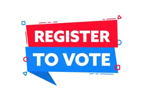 Speech bubble with the word Register to vote red and blue label. Vector stock イラスト素材