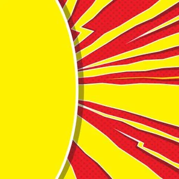 Speech bubble like yellow sun on red background. Pop art Stock Illustration