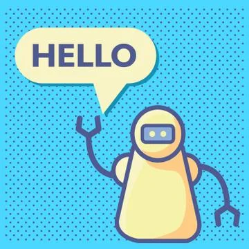 Speech bubble.Chatbot concept.Robot speaks hello.Cute cartoon character. 스톡 일러스트