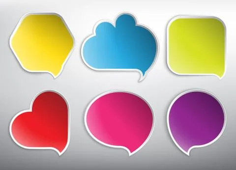 Speech bubbles in 6 different forms and colors. Stock Illustration