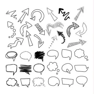 Speech Bubbles and Arrows. Handdrawn Vector Set Stock Illustration
