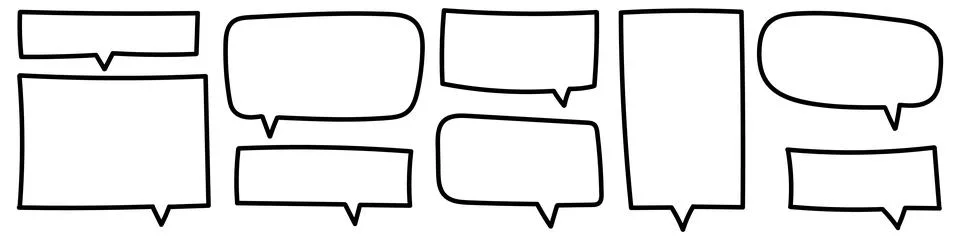 Speech bubbles and text balloons, drawn with comic line. Hand drawn frame e.. Stock Illustration