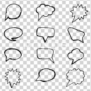 Speech bubbles black line set on a transparent background. Set of hand drawn Stock Illustration
