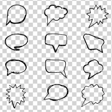 Speech bubbles black line set on a transparent background. Set of hand drawn  Stock Illustration